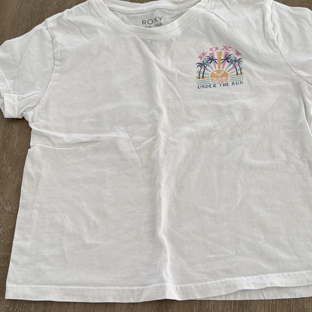 Roxy White Tee with Colorful Palm Print